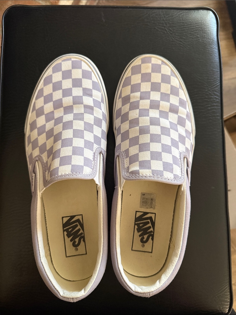 Vans Slip-On Checkerboard Sneakers in Lavender & White